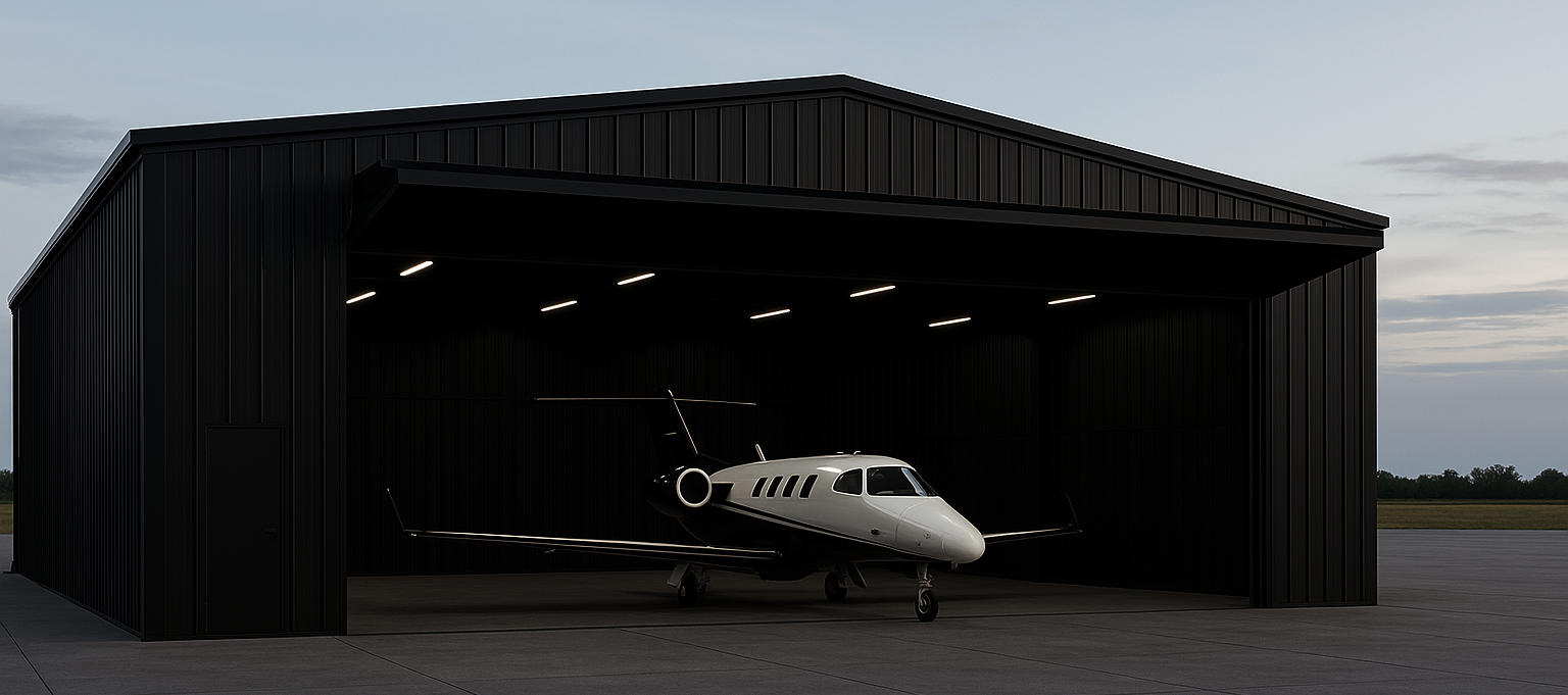 Quicken Steel Metal Hangar Designed for the Phenom 100 Light Jet Airplane