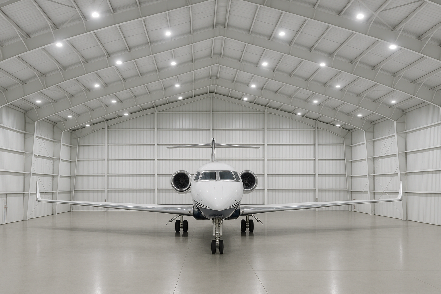 Quicken Steel Metal Hangar Designed for the Phenom 100 Light Jet Airplane
